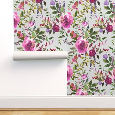 Wallpaper Roll Pink Grey Purple Lilac Boho Floral Flowers 24in x 27ft Wallpaper Roll Pink Grey Purple Lilac Boho Floral Flowers 24in x 27ft
